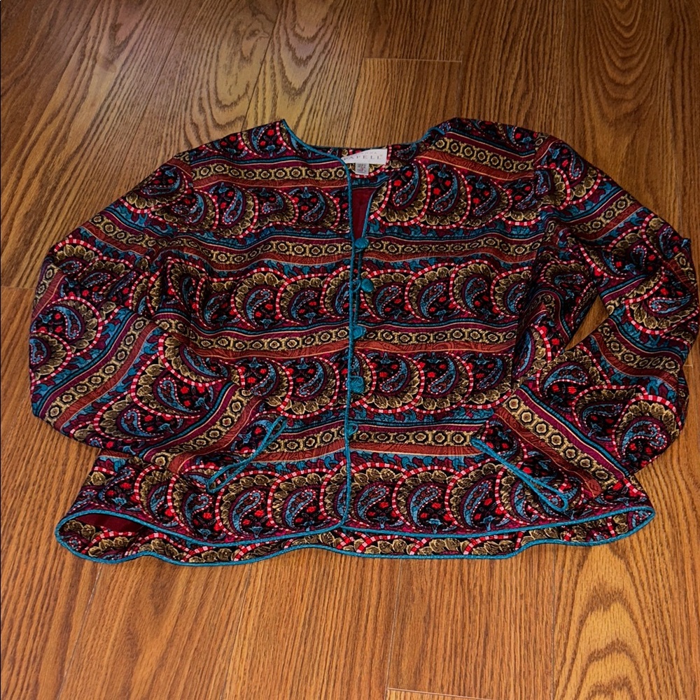 Vintage Adrianna Papell 100%‎ Silk Jacket Multicolor Paisley Print Women’s 12